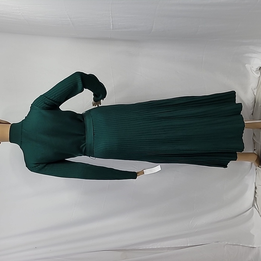 Studio One Petite Green Long Sleeve Sweater Midi Dress - Picture 12 of 12